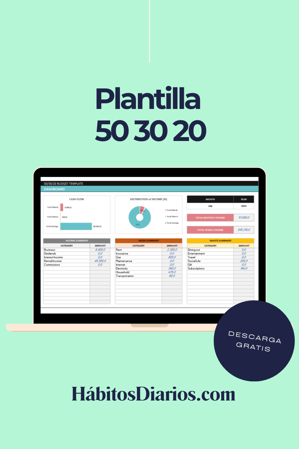 Descarga la Plantilla 50 30 20 Excel